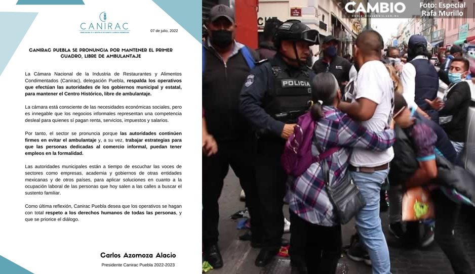 Canirac se pronuncia a favor de los operativos vs ambulantaje en el Centro Histórico