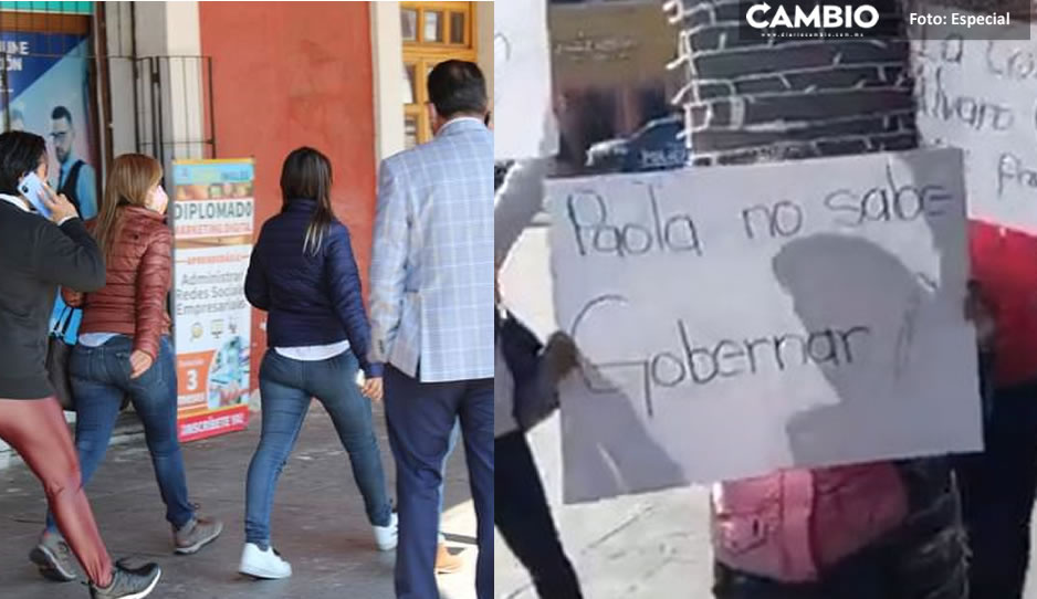 ¡Paola Angón sale huyendo! Cholultecas se manifiestan para exigir obra pública en San Pedro Cholula