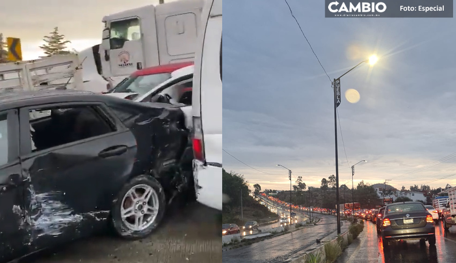 ¡Carambola en el Periférico! Más de 20 autos chocan a la altura de Valsequillo y provocan caos (VIDEO)