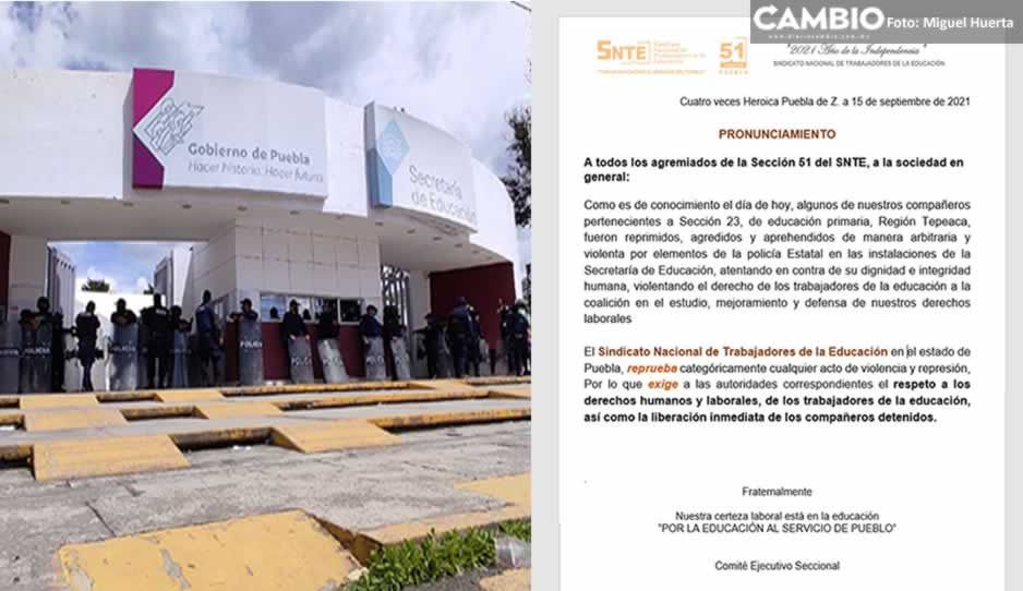 Condena SNTE desalojo y agresi&oacute;n a maestros de Tecamachalco en la SEP