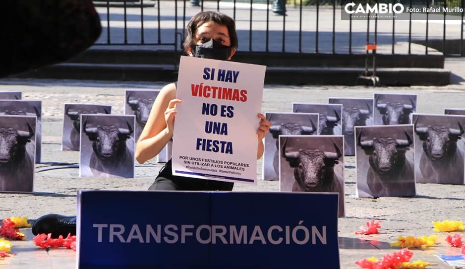 FOTOS: Antitaurinos se manifiestan en el pasaje del Ayuntamiento; exigen se respete la vida de los toros