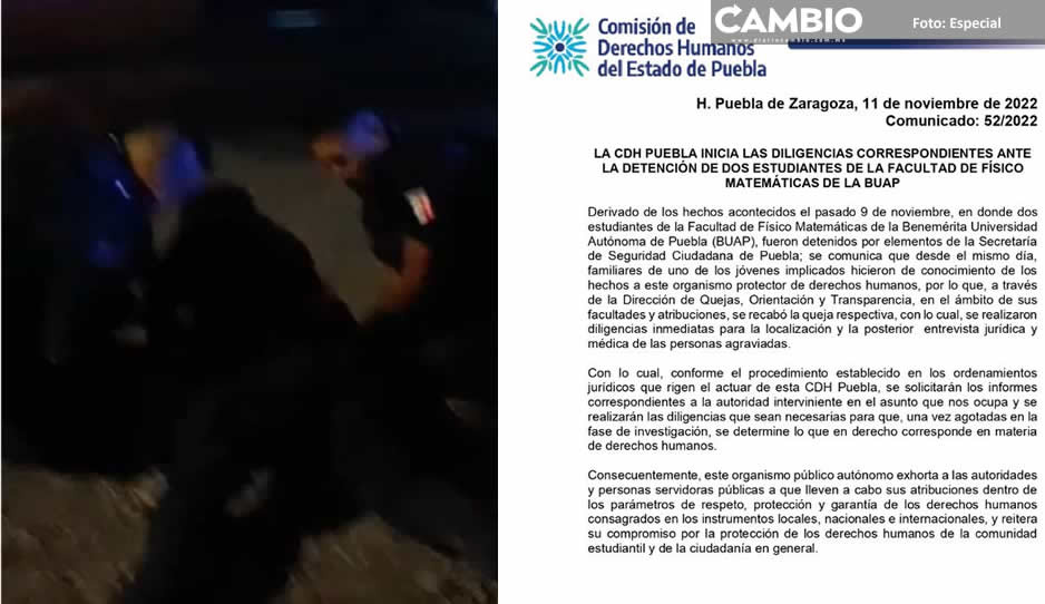 CDH Puebla investiga detención de estudiantes de la BUAP