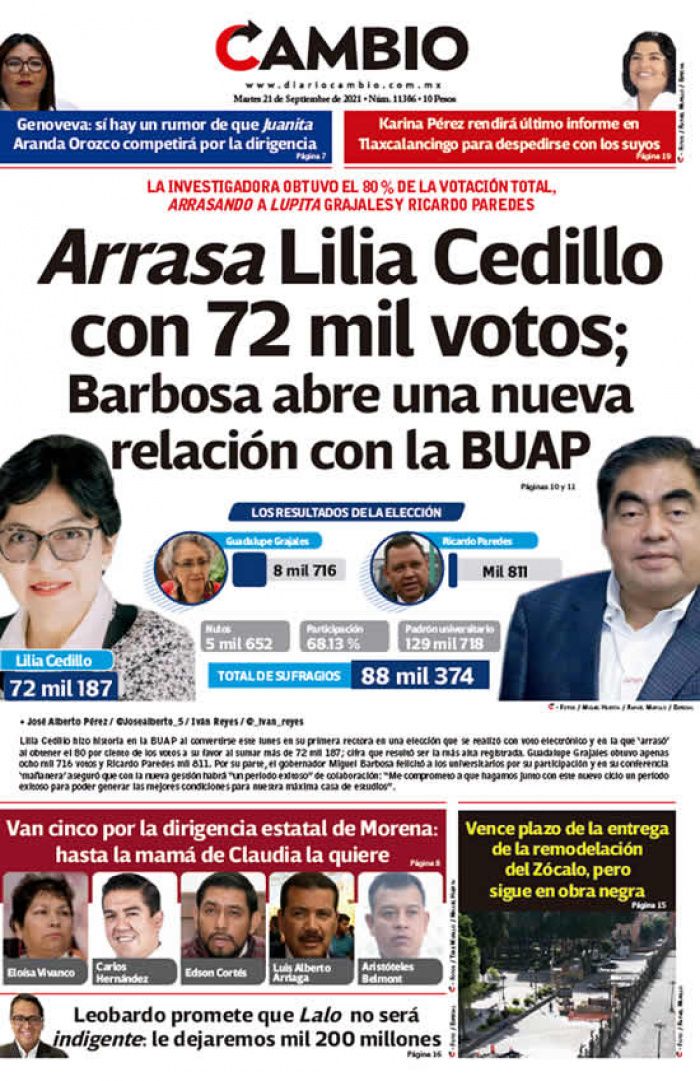 Arrasa Lilia Cedillo con 72 mil votos; Barbosa abre una nueva relación con la BUAP
