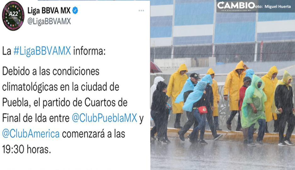 Retrasan media hora el Puebla vs América por tormenta en el Cuauhtémoc