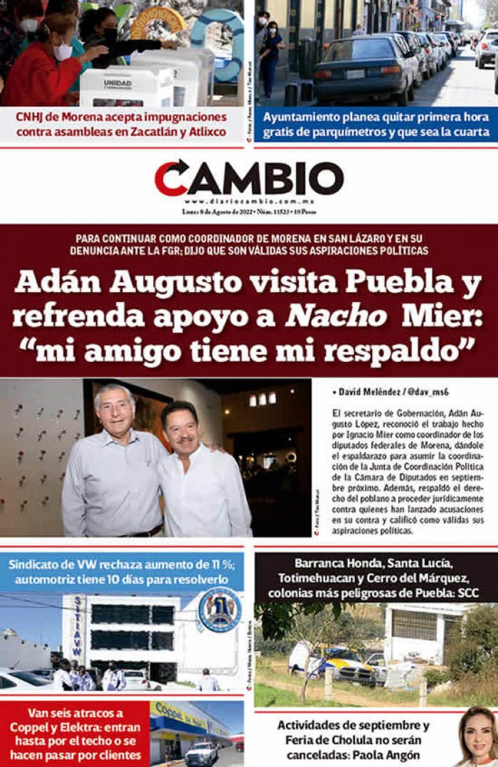 Adán Augusto visita Puebla y refrenda apoyo a Nacho Mier: “mi amigo tiene mi respaldo”