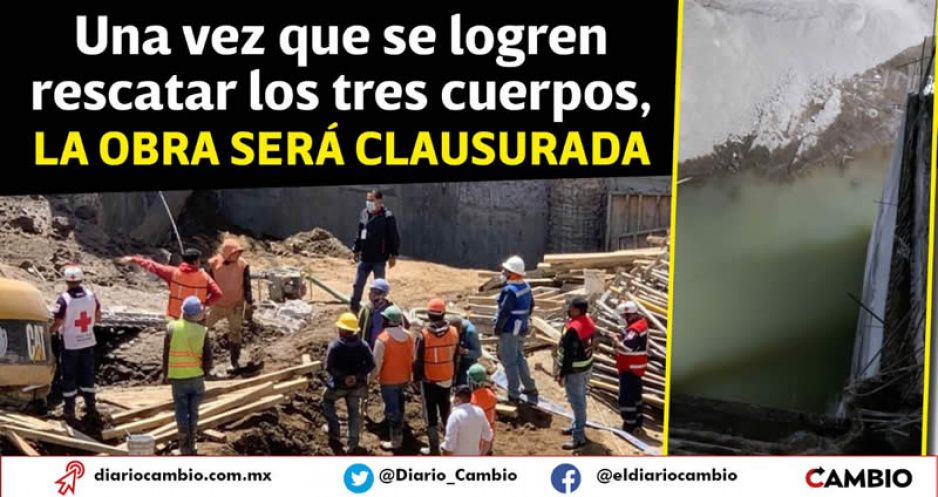 Inundaciones impiden a los cuerpos de rescate recuperar a los tres albañiles sepultados en Texmelucan (VIDEOS)