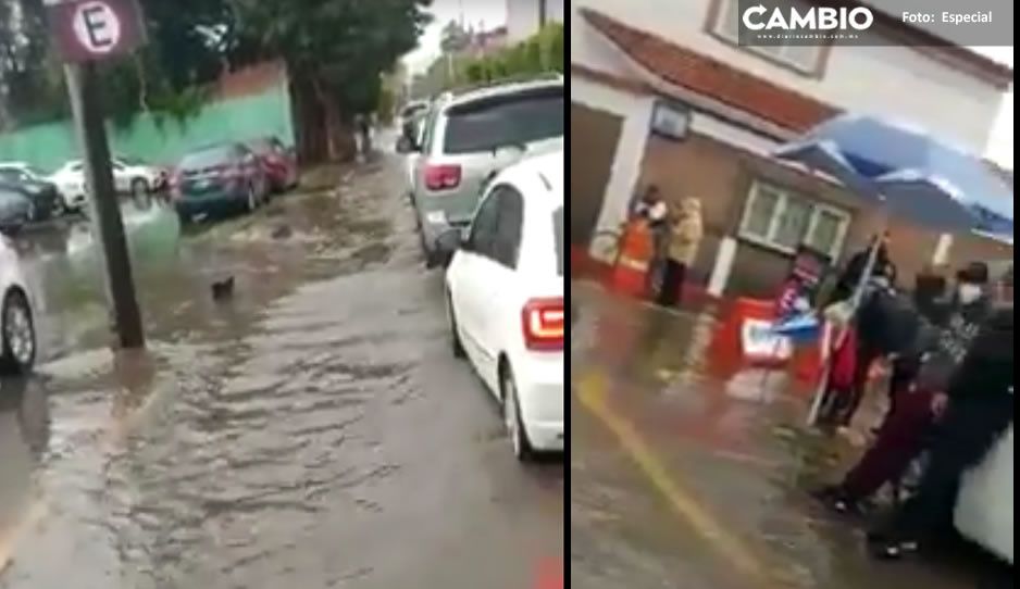 VIDEO: Lluvias azotan a San Andrés Cholula; autos quedaron varados