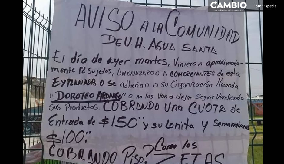 Comerciantes de Agua Santa denuncian a organización &#039;Doroteo Arango&#039; por cobrar derecho de piso