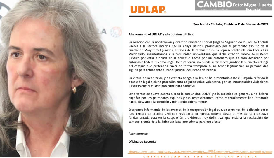 Seguirá la novela de la UDLAP: Cecilia Anaya rechaza citatorio para que le entreguen el campus