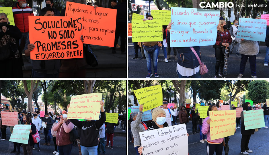 Locatarios del Mercado Amalucan piden a Lalo intervenir por el caos que dejó Claudia (VIDEO)