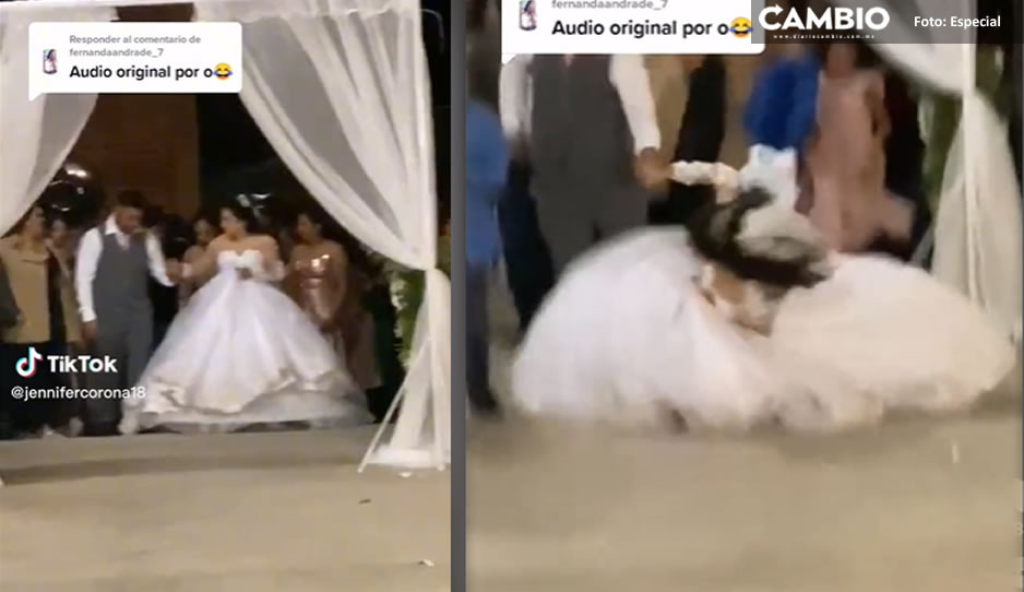 ¡Hasta el novio terminó en el suelo! Novia protagoniza vergonzosa caída en su &#039;entrada triunfal&#039;
