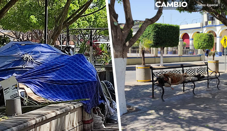 No hemos visto nada: aseguran funcionarios de Tepole ante campamento de indigentes en el centro de Tehuacán