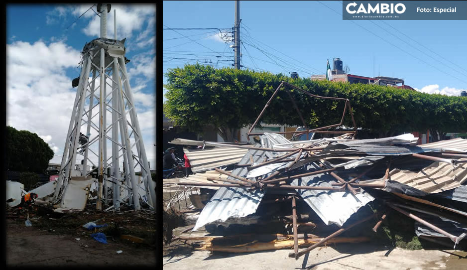 Suman tres muertos, tras desplome del tanque elevado de agua en Texmelucan