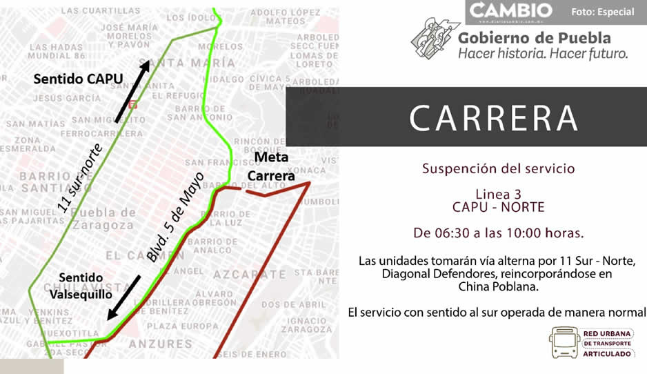 ¡Toma precauciones! Servicio de Línea 3 del RUTA será suspendido mañana de 6:30 a 10:00 am