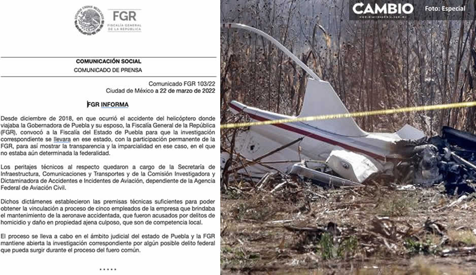 FGR descarta que helicóptero de Martha Erika y Moreno Valle esté involucrado con trata de personas
