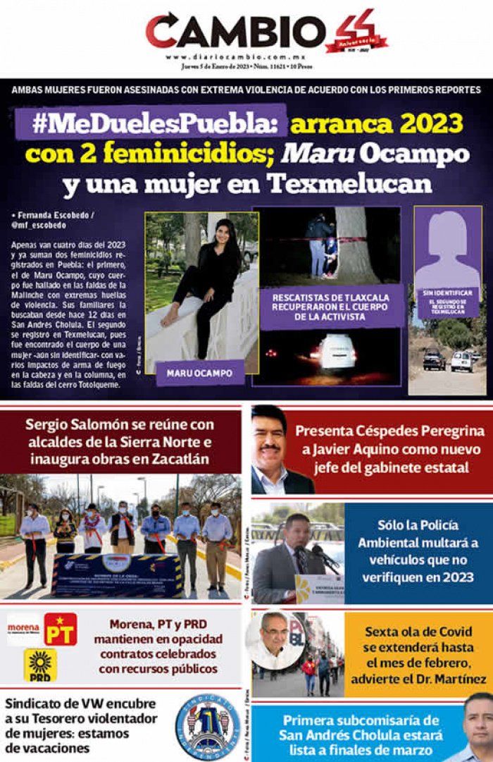 #MeDuelesPuebla: arranca 2023 con 2 feminicidios; Maru Ocampo y una mujer en Texmelucan
