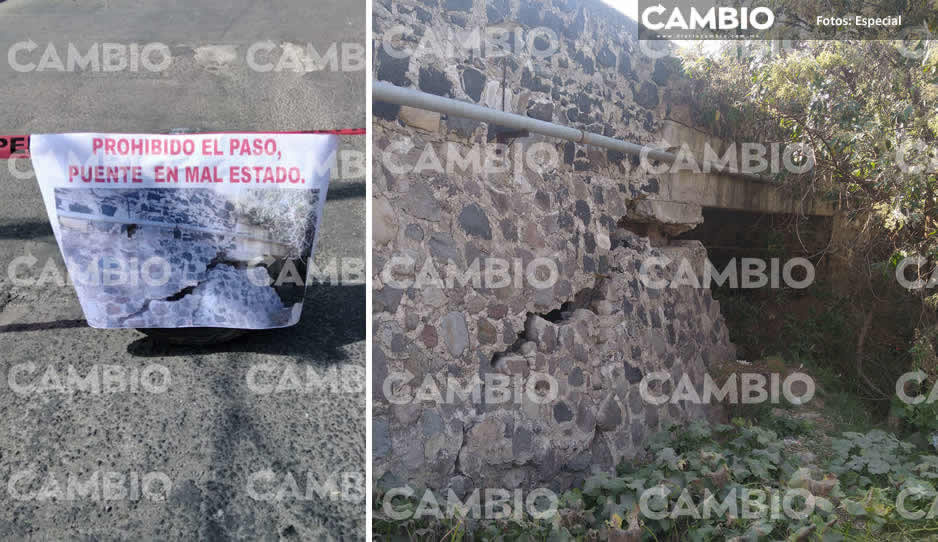 Cuarteadura de cinco metros, tiene el acceso principal de Chiautzingo a punto de colapsar