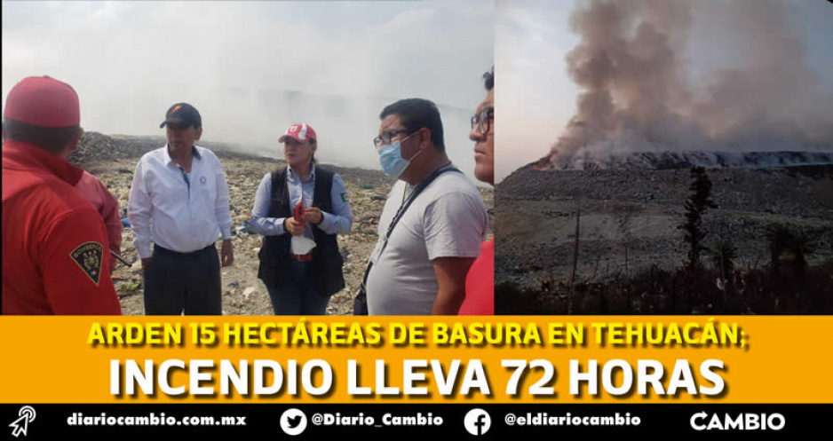 Incendio imparable consume relleno sanitario de Tehuacán, lleva 72 horas (VIDEO)
