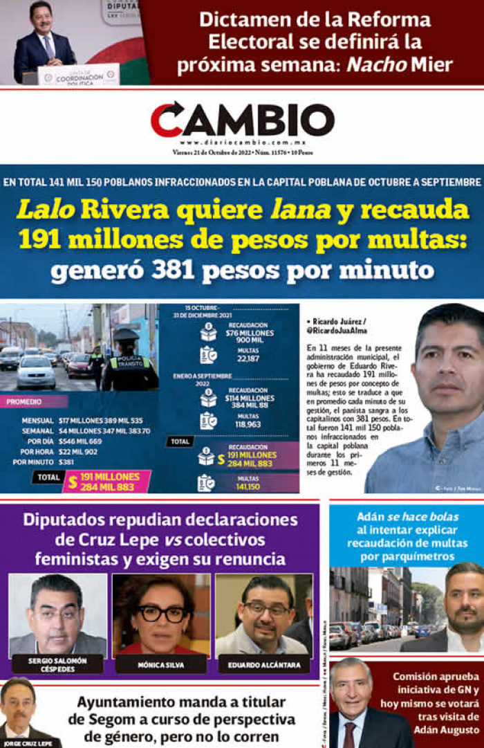 Lalo Rivera quiere lana y recauda 191 millones de pesos por multas: generó 381 pesos por minuto