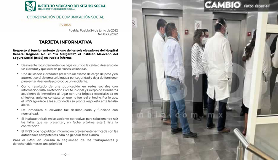 IMSS reconoce falla en elevador del hospital de La Margarita