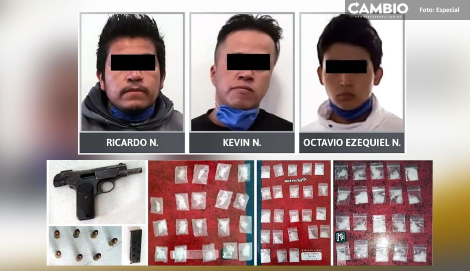 Encarcelan a Kevin, Ricardo y Octavio por vender droga y armas en Texmelucan
