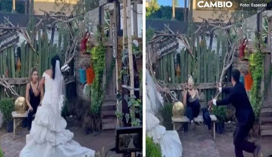 Boda termina en zafarrancho, novio invita a su ex y esposa le da un pastelazo (VIDEO)