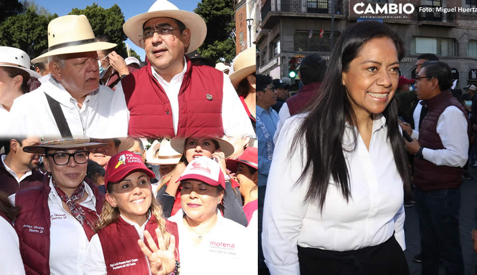 FOTOS: Alcaldes, funcionarios y políticos de Morena encabezan la marcha de la defensa de la 4T en Puebla