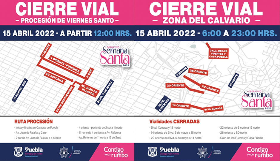 ¡Precaución Puebla! Estas calles estarán cerradas por el Viernes Santo