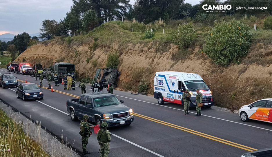 VIDEO: Once militares lesionados tras choque en la Amozoc-Perote