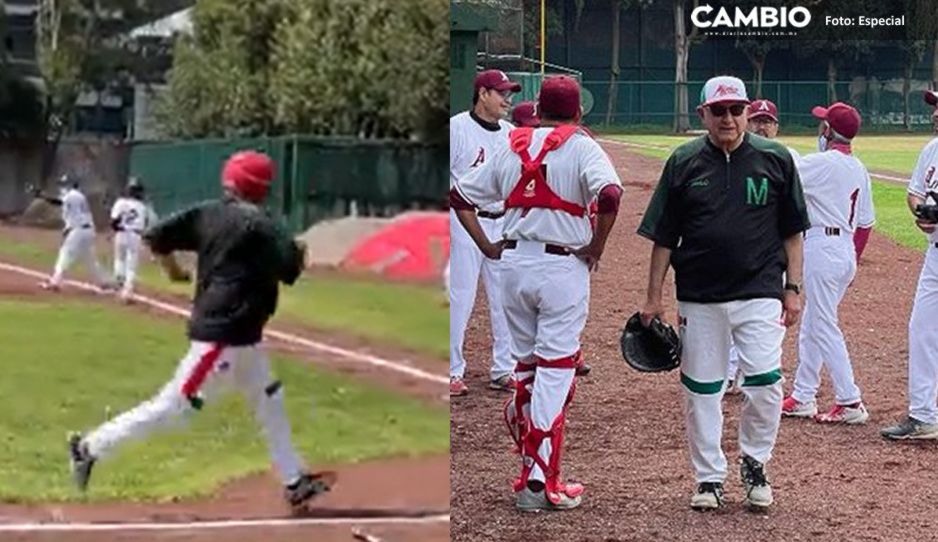 AMLO se la rompe jugando béisbol, tanto que terminó desgarrado (VIDEO)