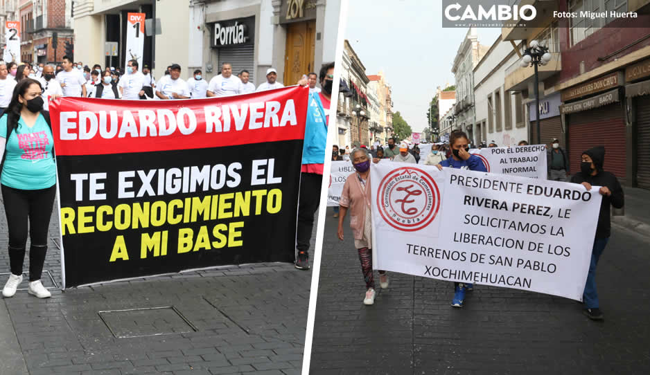 En marcha del Día del Trabajo exigen a Lalo devolver predios en Xochimehuacan y bases otorgadas por Claudia (FOTOS Y VIDEOS)