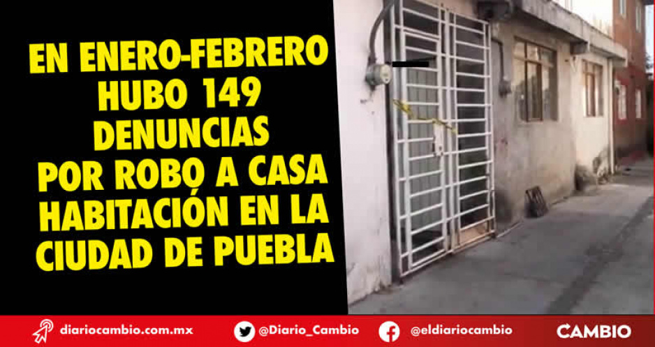 En dos meses ocurrieron 357 robos a casa habitación en Puebla; 42 % fue en la capital