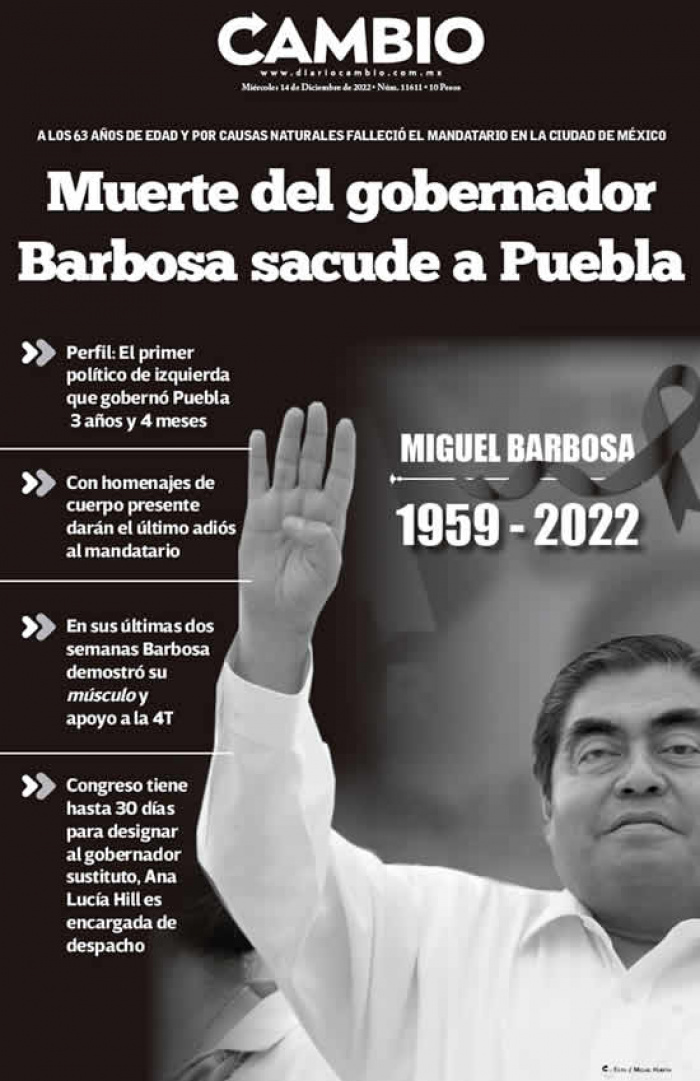 Muerte del gobernador Barbosa sacude a Puebla
