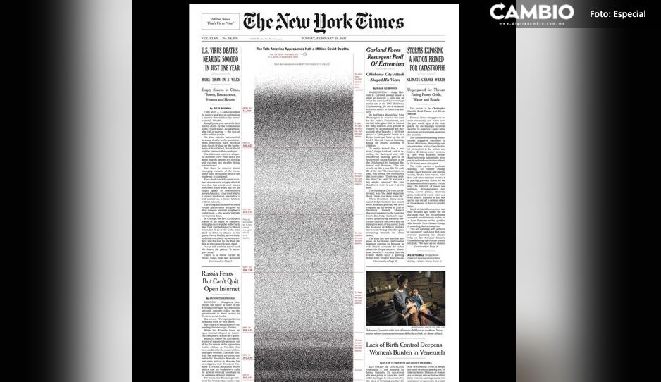 Con desgarradora portada, The New York Times recuerda a las victimas del COVID en EU