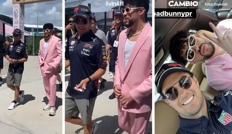 ¡Tirando rostro! Así llegó Checo Pérez junto a Bad Bunny al GP de Miami (VIDEO)