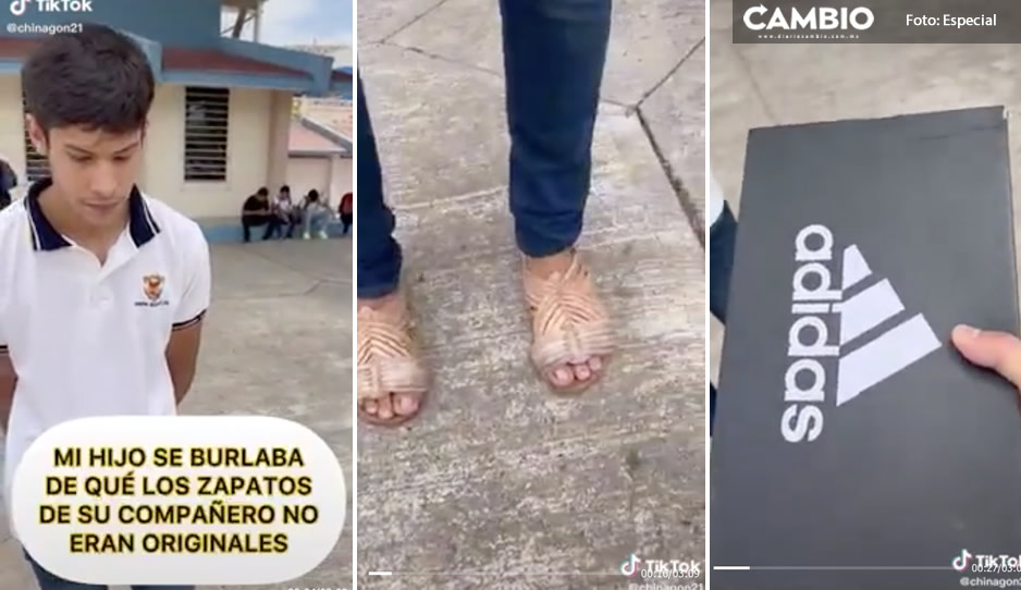 Le dio una lección; lleva a su hijo en chanclas a la escuela por burlarse de los tenis de sus compañeros (VIDEO)