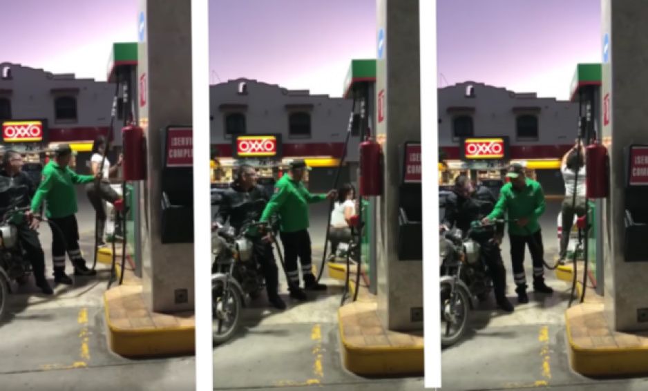 ¡Servicio completo! Gasolinera incluye un buen baile durante carga de combustible (VIDEO)