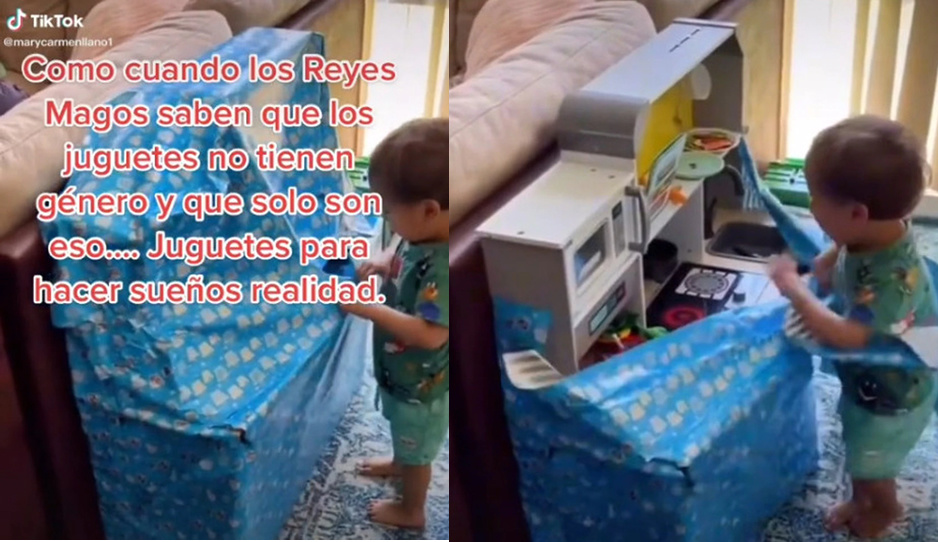 Niñito se vuelve el más feliz del mundo tras recibir una cocinita como regalo de Reyes (VIDEO)