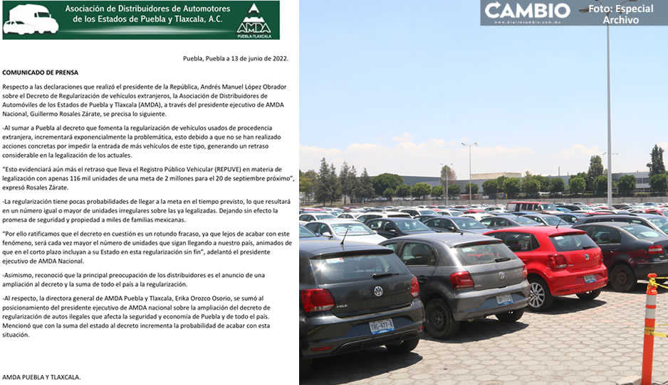 AMDA desaprueba regularización de “autos chocolate” en Puebla: generará inseguridad y afectará la economía