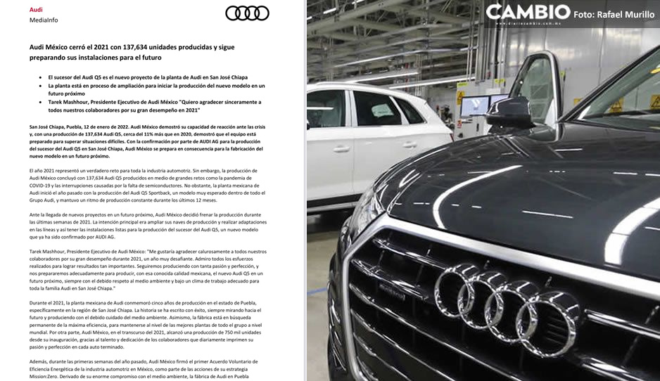 Audi Puebla comenzará a fabricar nueva versión de la Q5