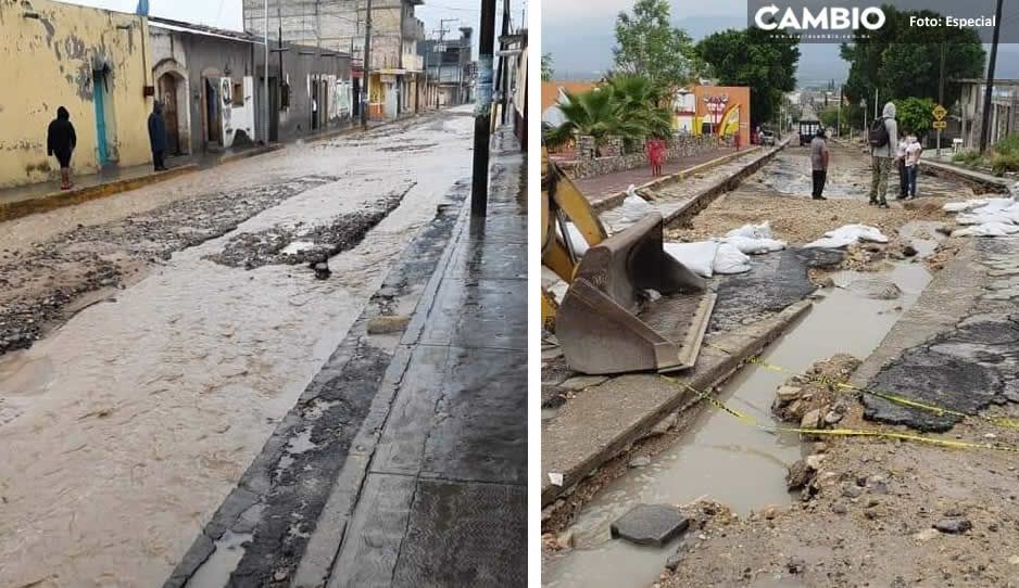 San Gabriel Chilac sufre estragos por lluvias: Árboles caídos, viviendas y calles inundadas (FOTOS)