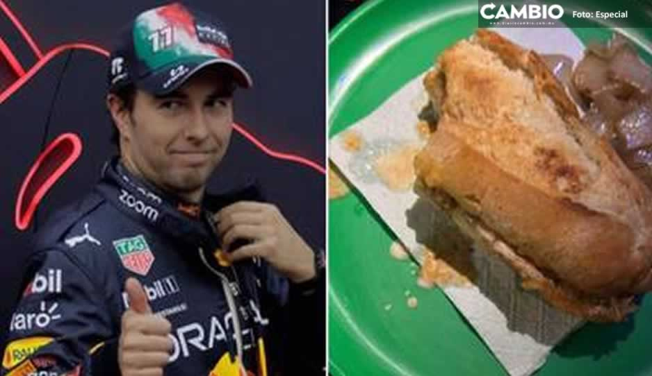 Captan a Checo Pérez echándose una torta en puesto callejero