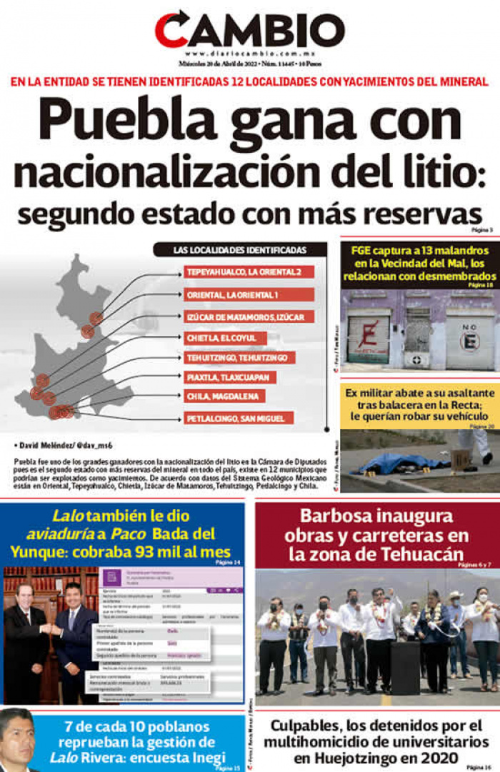 Puebla gana con nacionalización del litio: segundo estado con más reservas