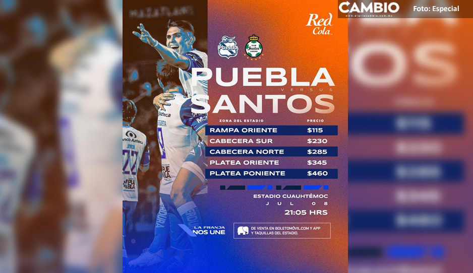 Corre por tus boletos para el Puebla vs Santos en el Cuauhtémoc: van desde los 115 hasta los 460 pesos