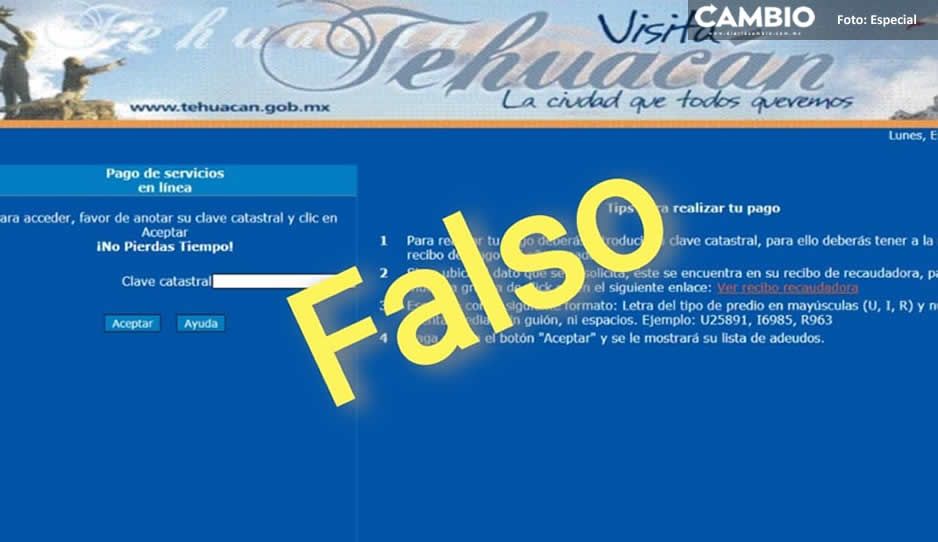 Alertan ante posible estafa con portal falso de cobros del predial en Tehuacán