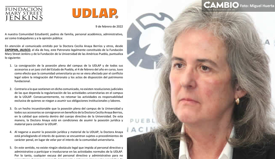 Cecilia Anaya sólo busca privilegiar el interés de los hermanos Jenkins: patronato “espurio”