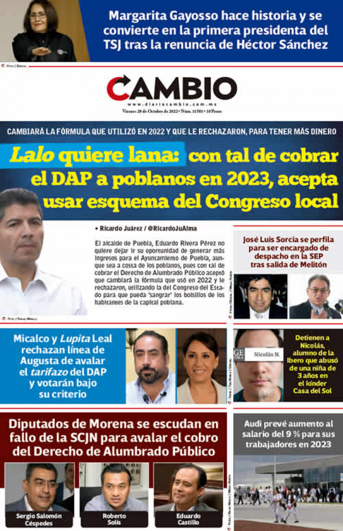 Lalo quiere lana: con tal de cobrar el DAP a poblanos en 2023, acepta usar esquema del Congreso local