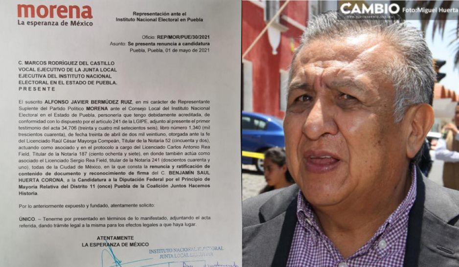 Con este documento, por fin Saúl Huerta deja de ser candidato de Morena por el distrito XI de Puebla