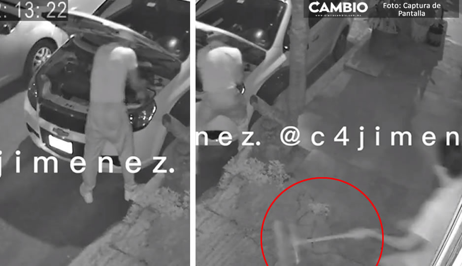 A escobazos corren a ladrón que se llevaba computadora de un auto (VIDEO)