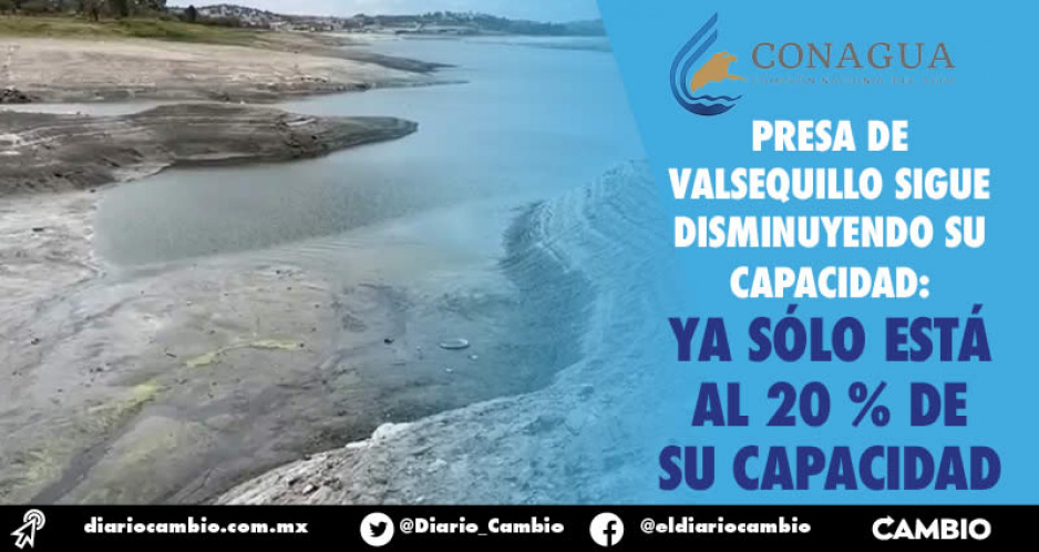 Presa de Valsequillo se sigue secando: está al 20 %, nivel más bajo del año